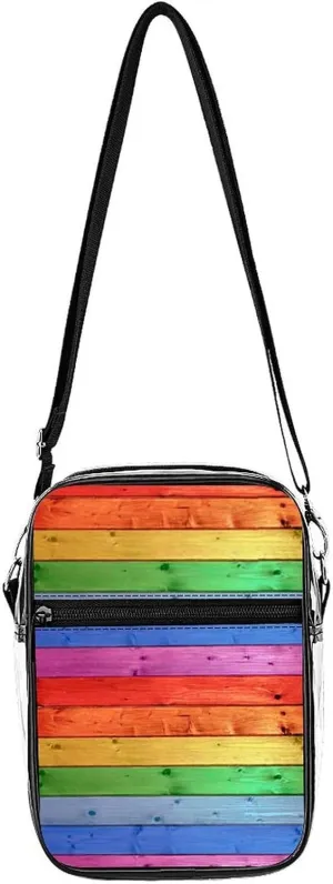 Rustic Old Barn Wood Rainbow Clear Crossbody Bag Stadium Bag Adjustable Side Shoulder Bags Messenger Bag with 2 Compartments