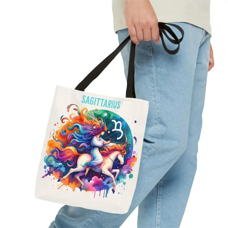 Sagittarius Zodiac Tote Bag with Black Cotton Handles