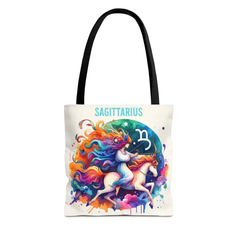 Sagittarius Zodiac Tote Bag with Black Cotton Handles