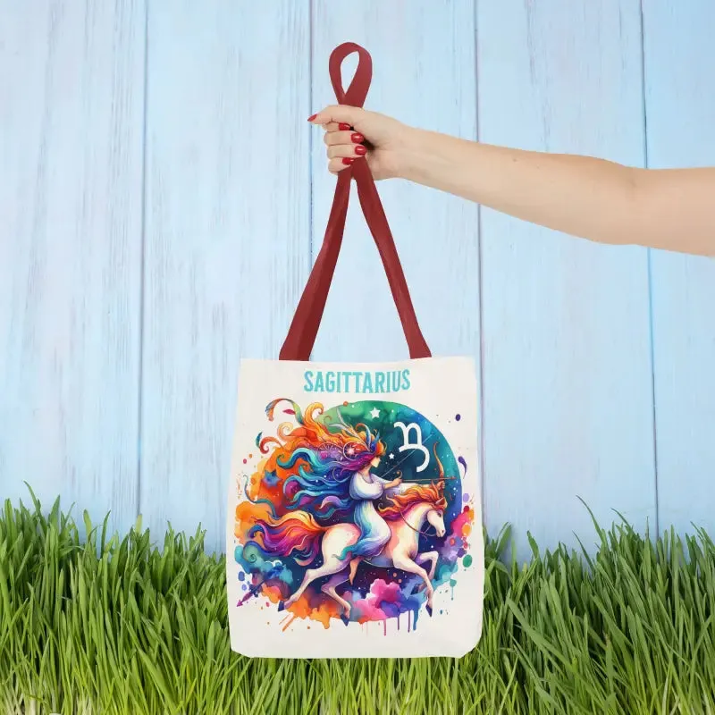 Sagittarius Zodiac Tote Bag with Black Cotton Handles