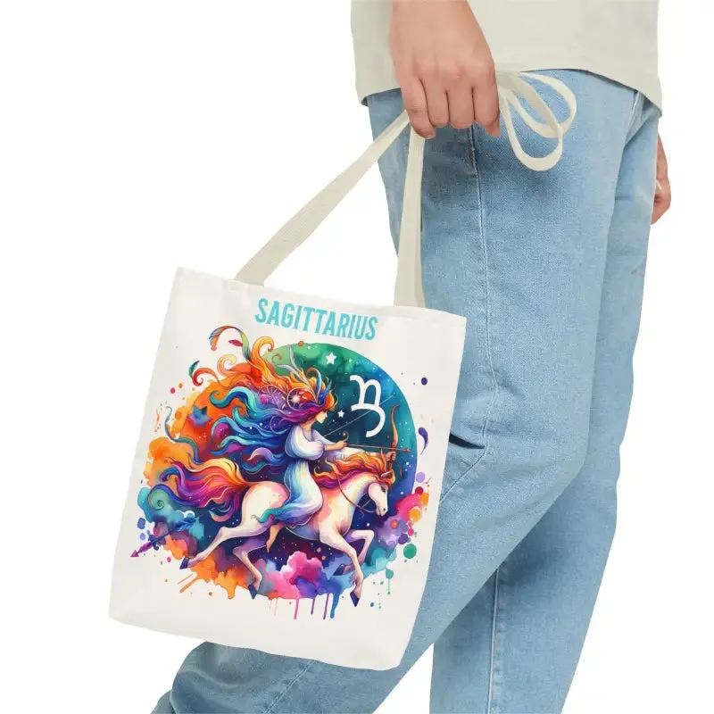 Sagittarius Zodiac Tote Bag with Black Cotton Handles