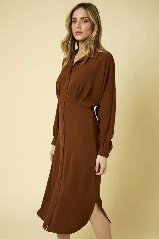 SALE Long Sleeve Collared Button Down Midi Dress