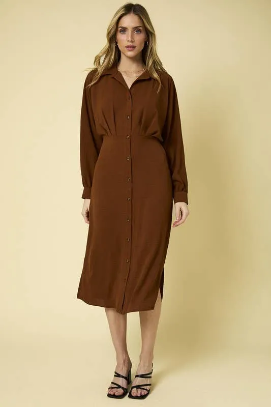 SALE Long Sleeve Collared Button Down Midi Dress