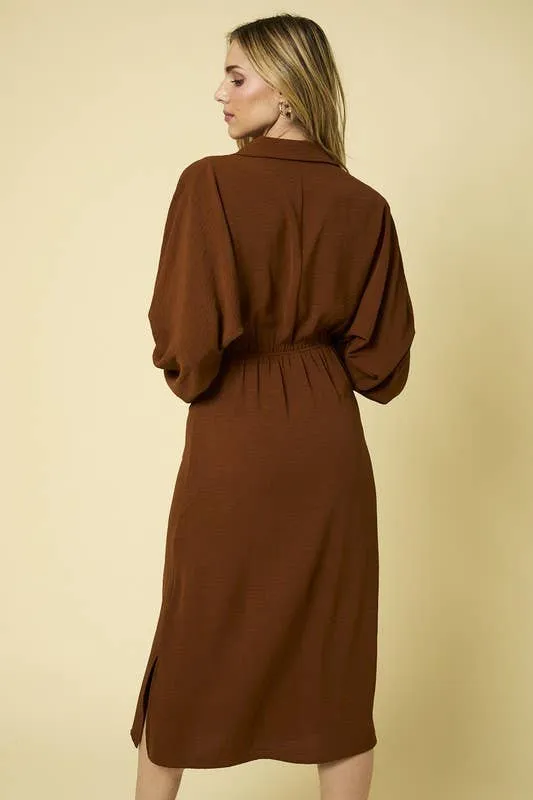 SALE Long Sleeve Collared Button Down Midi Dress