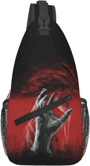 Scary Zombie Hand Coming Out Ground Cross Chest Bag Diagonally Hiking Crossbody Bag Travel Shoulder Daypack Lightweight Sling Backpack Cycling Daypacks Fitness Chest Backpacks