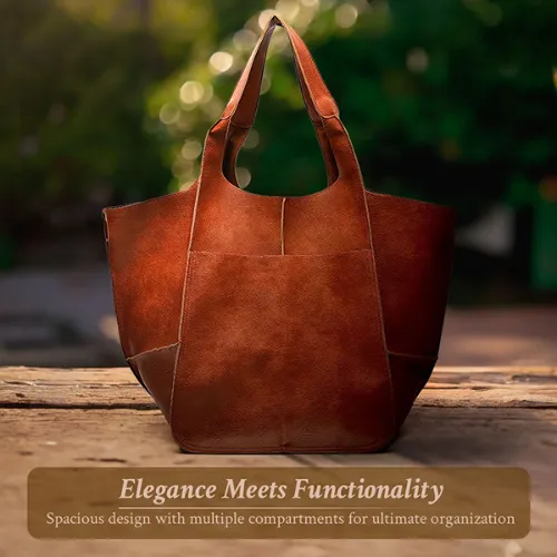 Sereluna’s Graceful Aura | Vintage Leather Shoulder Tote