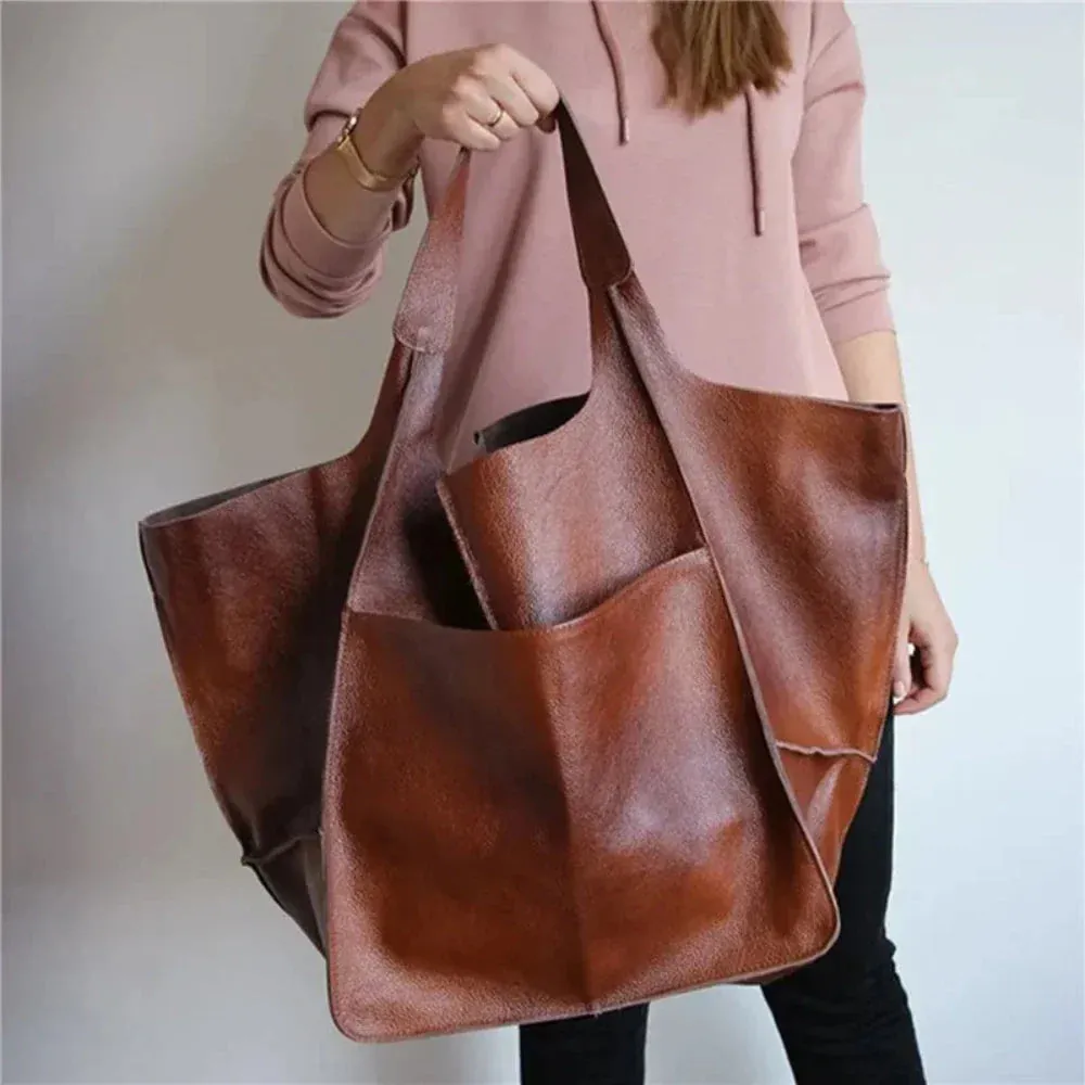 Sereluna’s Graceful Aura | Vintage Leather Shoulder Tote