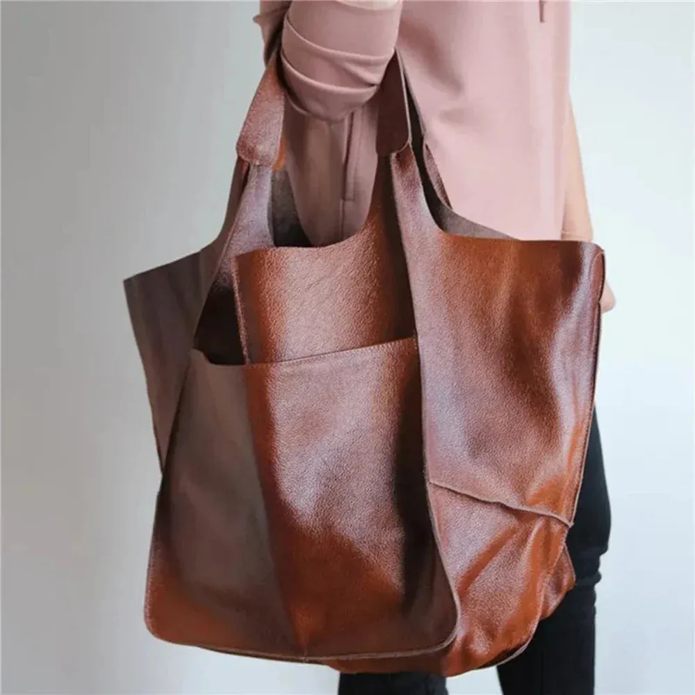 Sereluna’s Graceful Aura | Vintage Leather Shoulder Tote