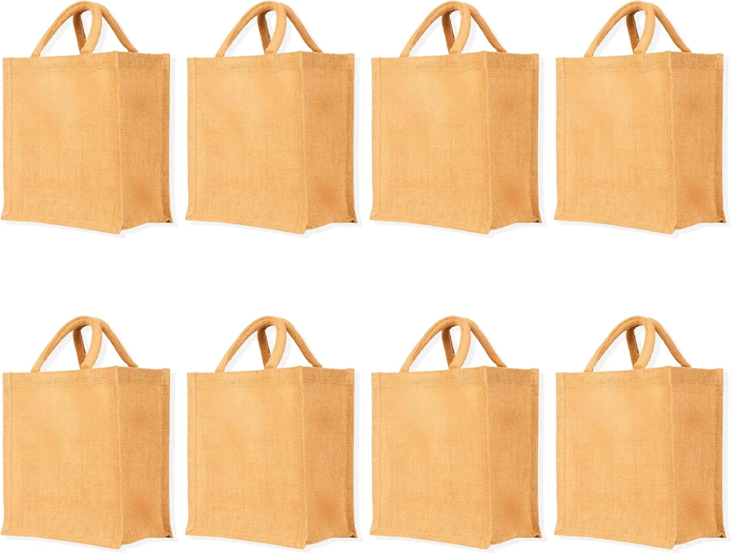 Set of 8 Reusable Jute Tote Bags – Burlap Gift Bags with Tube Handles for Women, Ideal for Shopping, Weddings, Bridesmaids, Bachelorette Parties, DIY, Beach Trips – 10" H x 9" L x 5" W.,