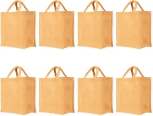 Set of 8 Reusable Jute Tote Bags – Burlap Gift Bags with Tube Handles for Women, Ideal for Shopping, Weddings, Bridesmaids, Bachelorette Parties, DIY, Beach Trips – 10" H x 9" L x 5" W.,