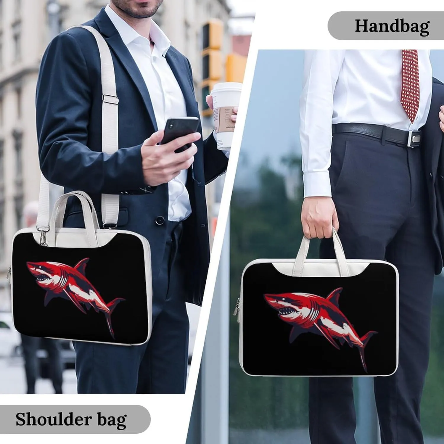 Shark Diver Scuba Laptop Bag PU Leather Computer Tote Bag Carrying Case Messenger Bag with Handle