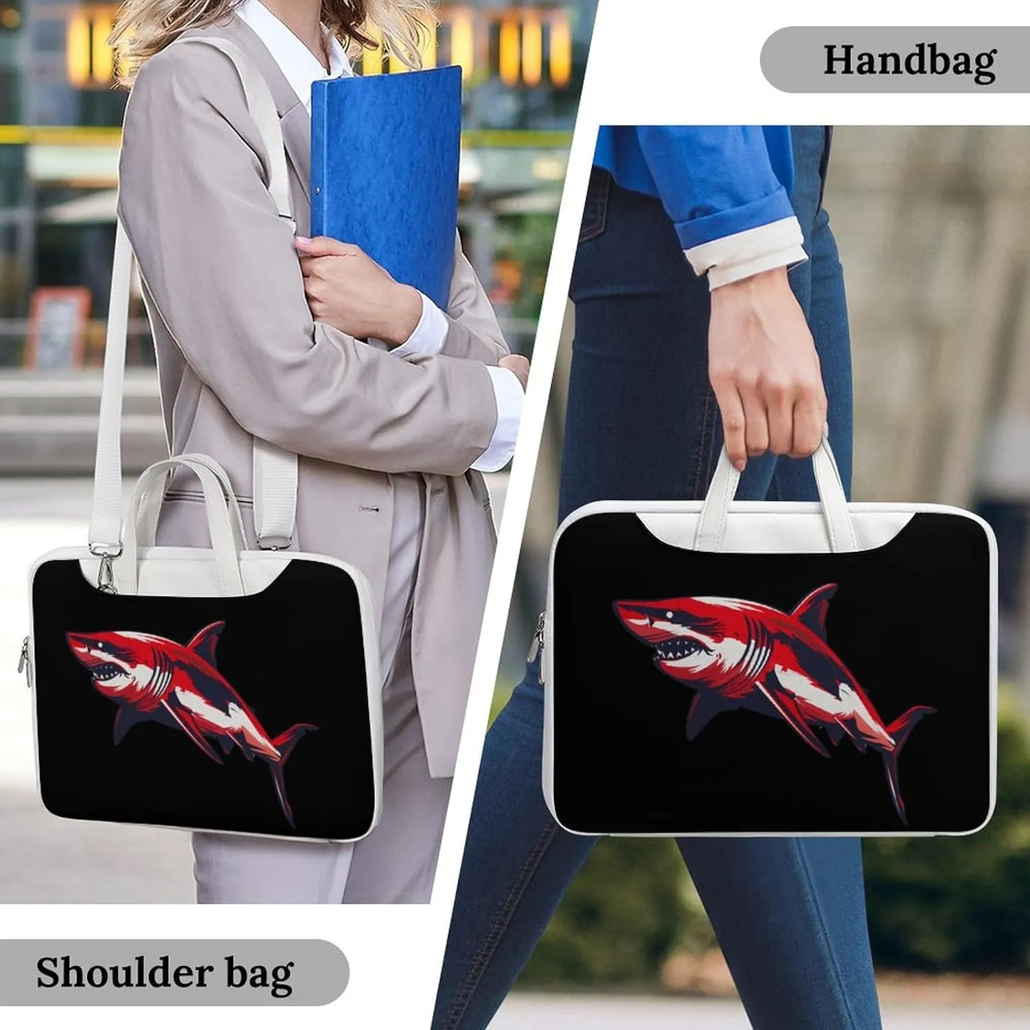 Shark Diver Scuba Laptop Bag PU Leather Computer Tote Bag Carrying Case Messenger Bag with Handle