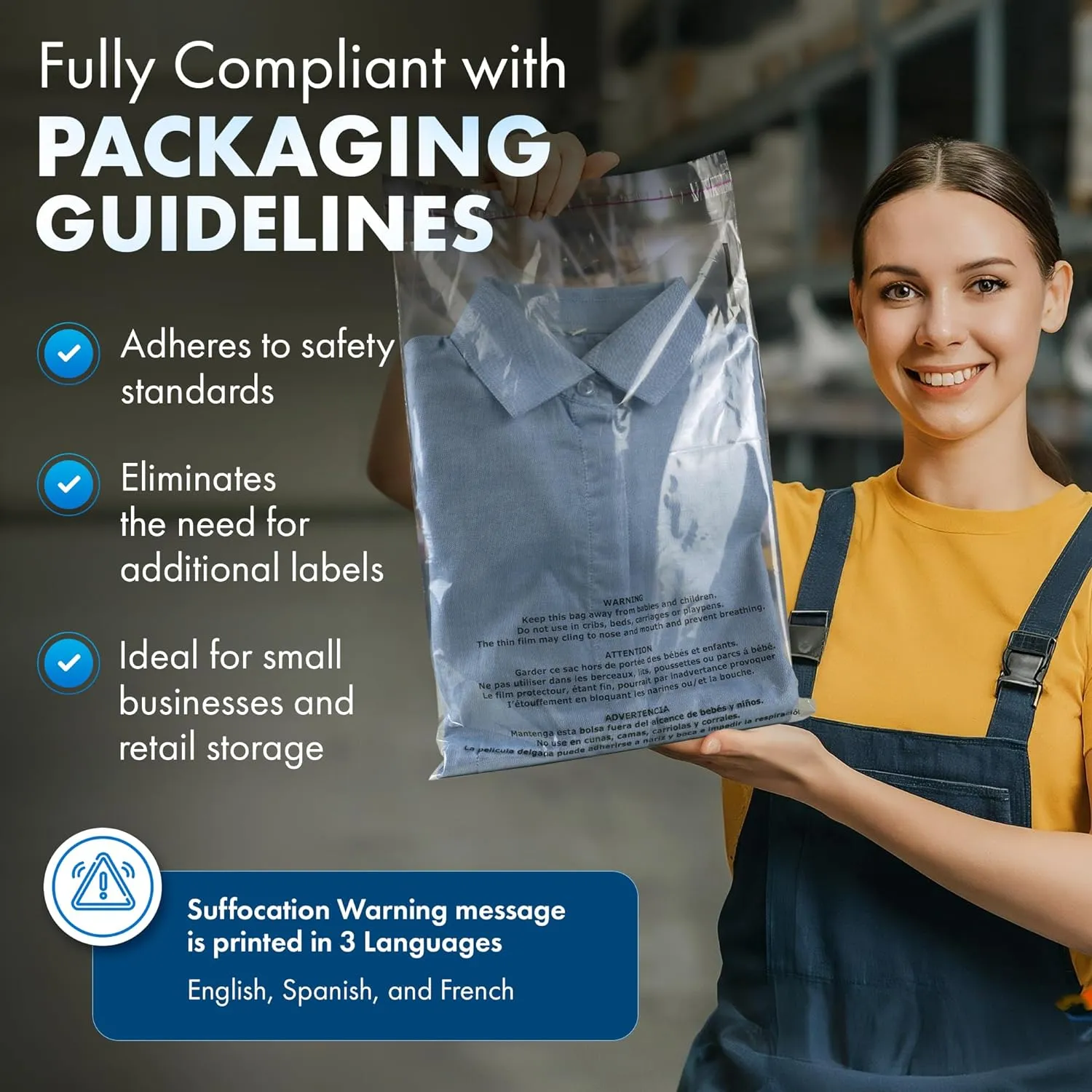 Shop4Mailers 19x24 Clear Poly Bag with Suffocation Warning – Self-Seal Adhesive, 1.5 Mil Clear Bag for FBA, Packaging Bags, Clothes Storage, & Shipping Bags – Resealable Poly Mailers (Pack of 1000)