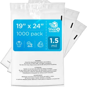 Shop4Mailers 19x24 Clear Poly Bag with Suffocation Warning – Self-Seal Adhesive, 1.5 Mil Clear Bag for FBA, Packaging Bags, Clothes Storage, & Shipping Bags – Resealable Poly Mailers (Pack of 1000)