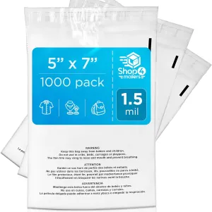 Shop4Mailers 5x7 Clear Poly Bag with Suffocation Warning – Self-Seal Adhesive, 1.5 Mil Clear Bag for FBA, Packaging Bags, Clothes Storage, & Shipping Bags – Resealable Poly Mailers (Pack of 1000)