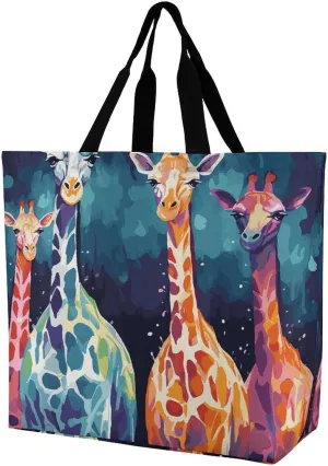 Shopping Bag for Women, Colorful Giraffe Fans Lovers Tote Bag, Large Capacity Shoulder Bags for Groceries Travel