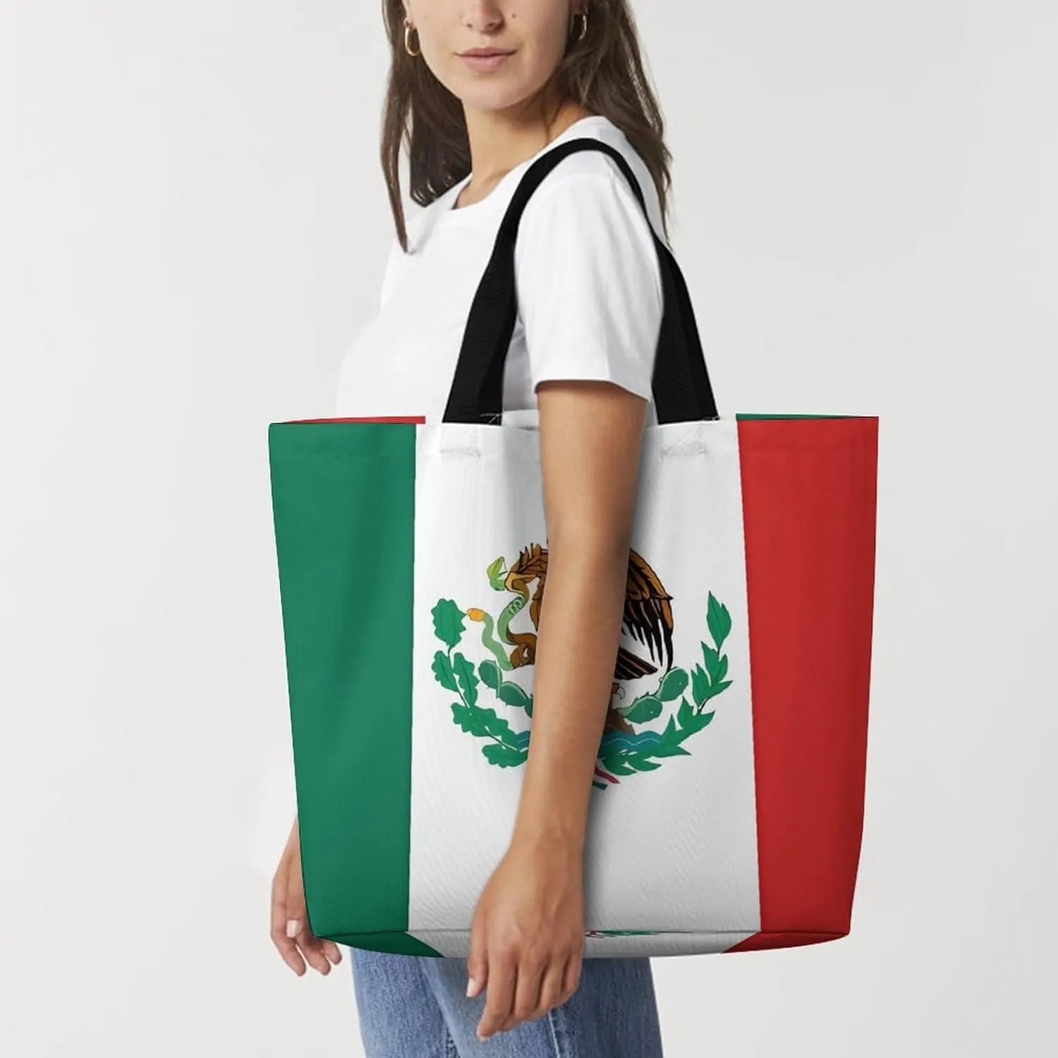 Shopping Bag for Women, Flag of Mexico Tote Bag, Large Capacity Shoulder Bags for Groceries Travel