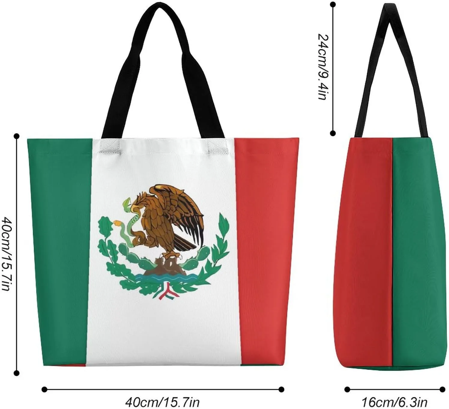 Shopping Bag for Women, Flag of Mexico Tote Bag, Large Capacity Shoulder Bags for Groceries Travel