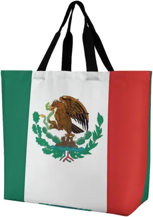 Shopping Bag for Women, Flag of Mexico Tote Bag, Large Capacity Shoulder Bags for Groceries Travel