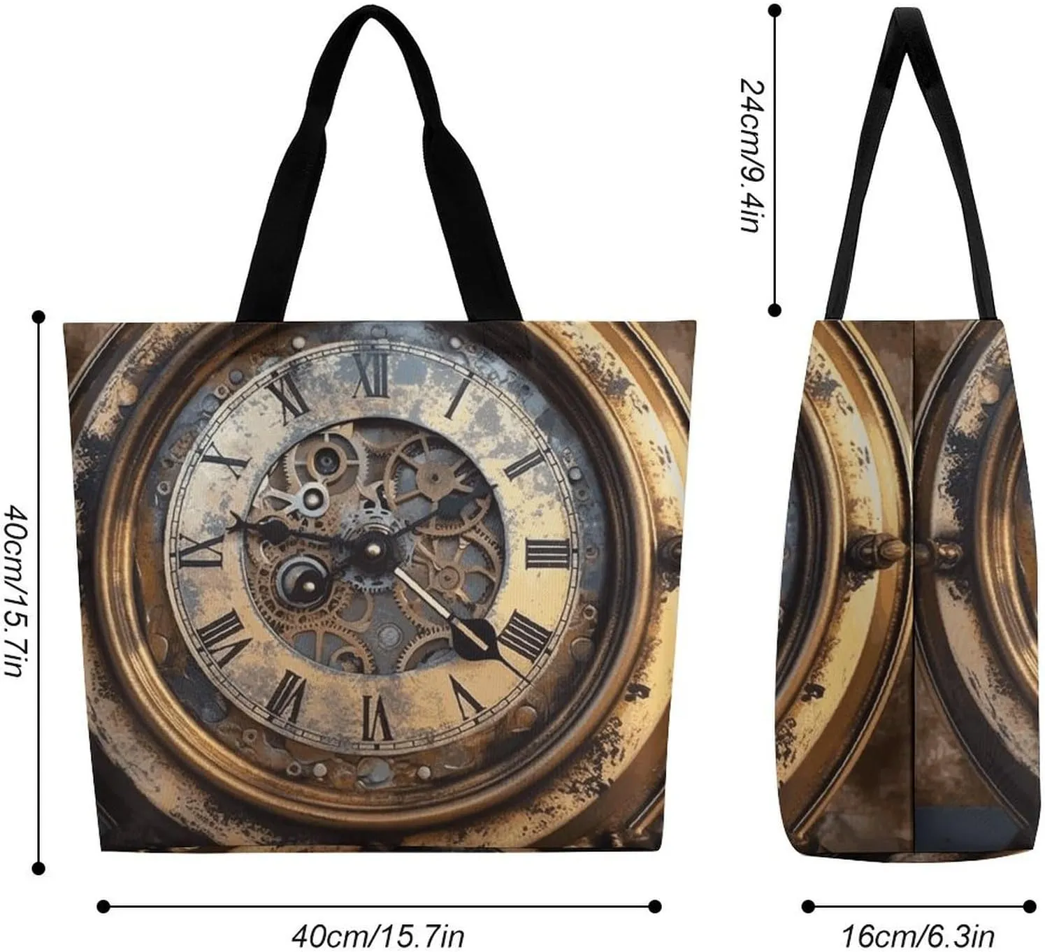 Shopping Bag for Women, Steampunk Clock Tote Bag, Large Capacity Shoulder Bags for Groceries Travel