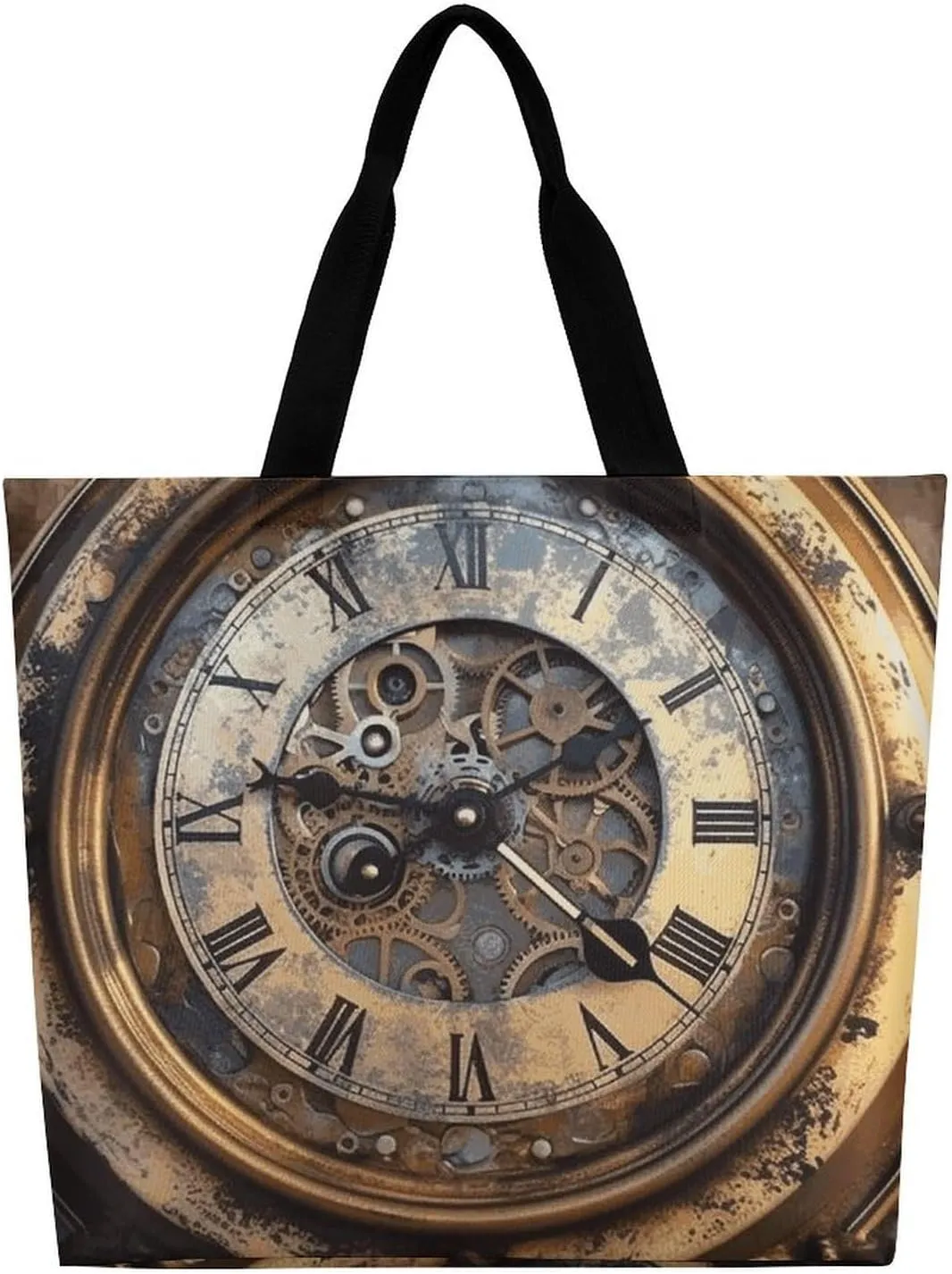 Shopping Bag for Women, Steampunk Clock Tote Bag, Large Capacity Shoulder Bags for Groceries Travel
