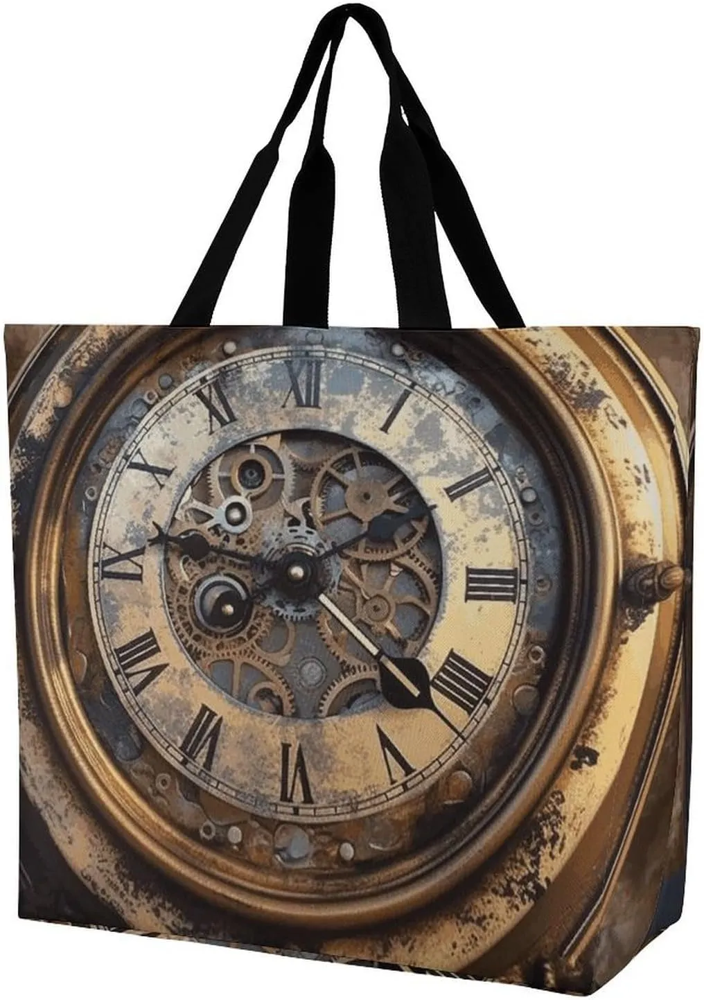 Shopping Bag for Women, Steampunk Clock Tote Bag, Large Capacity Shoulder Bags for Groceries Travel