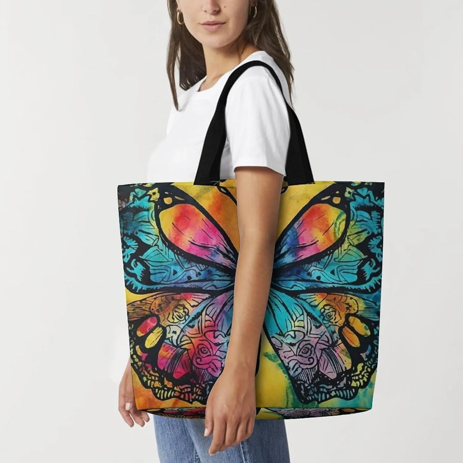 Shopping Bag for Women Yellow And White Python Tote Bag Large Capacity Shoulder Bag for Groceries Travel