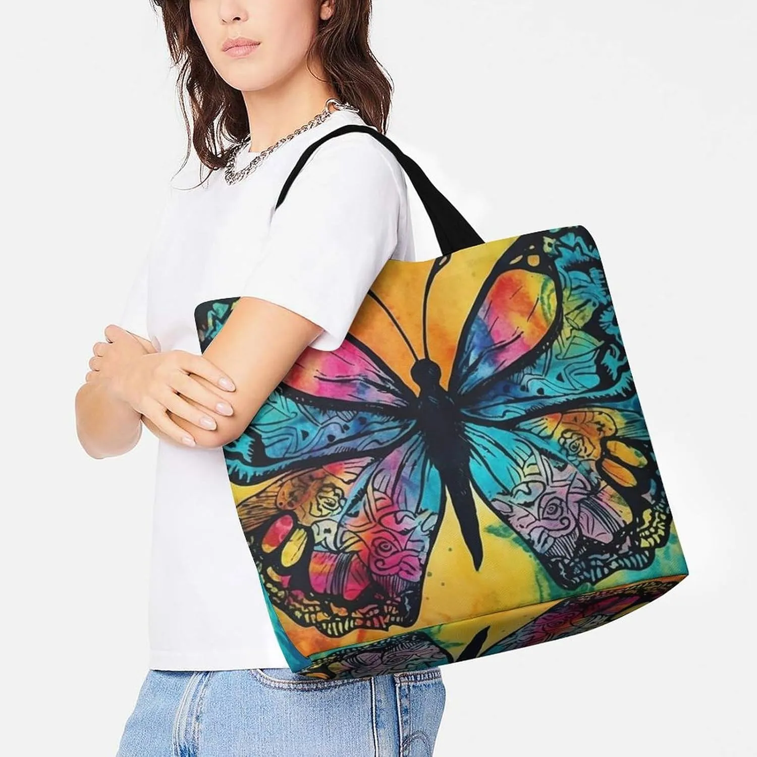 Shopping Bag for Women Yellow And White Python Tote Bag Large Capacity Shoulder Bag for Groceries Travel