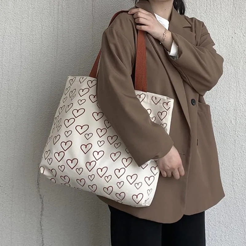 Shopping Bag Tote Bag Canvas Reusable Shoulder Bag handbag with inside pocket for shopper everyday life