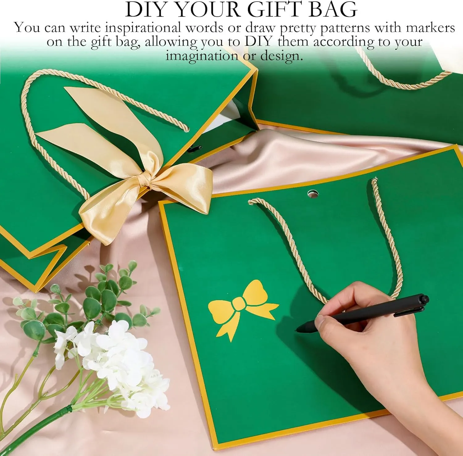 Silkfly 12 Pcs Thank You Gift Bags with Handle 11.8x10x4'' Welcome Bags Return Gifts with Bow Ribbon for Bridesmaid Baby Shower Mother's Day Graduation Wedding Housewarming Birthday(Dark Green)