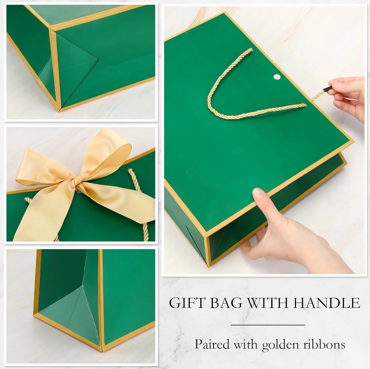Silkfly 12 Pcs Thank You Gift Bags with Handle 11.8x10x4'' Welcome Bags Return Gifts with Bow Ribbon for Bridesmaid Baby Shower Mother's Day Graduation Wedding Housewarming Birthday(Dark Green)