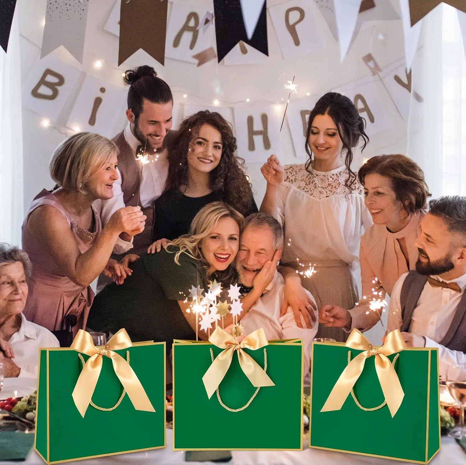 Silkfly 12 Pcs Thank You Gift Bags with Handle 11.8x10x4'' Welcome Bags Return Gifts with Bow Ribbon for Bridesmaid Baby Shower Mother's Day Graduation Wedding Housewarming Birthday(Dark Green)