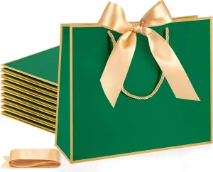 Silkfly 12 Pcs Thank You Gift Bags with Handle 11.8x10x4'' Welcome Bags Return Gifts with Bow Ribbon for Bridesmaid Baby Shower Mother's Day Graduation Wedding Housewarming Birthday(Dark Green)