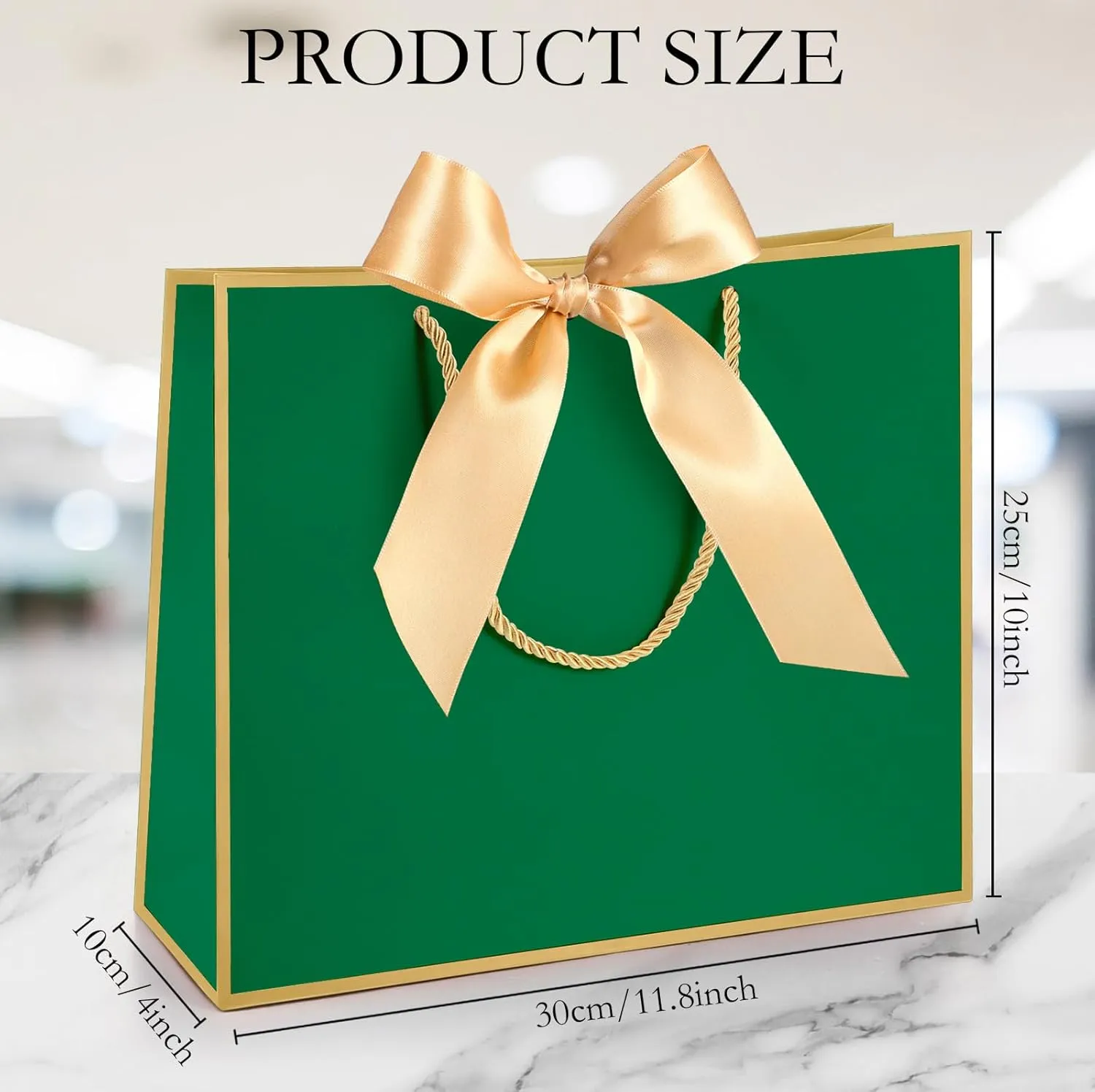 Silkfly 12 Pcs Thank You Gift Bags with Handle 11.8x10x4'' Welcome Bags Return Gifts with Bow Ribbon for Bridesmaid Baby Shower Mother's Day Graduation Wedding Housewarming Birthday(Dark Green)