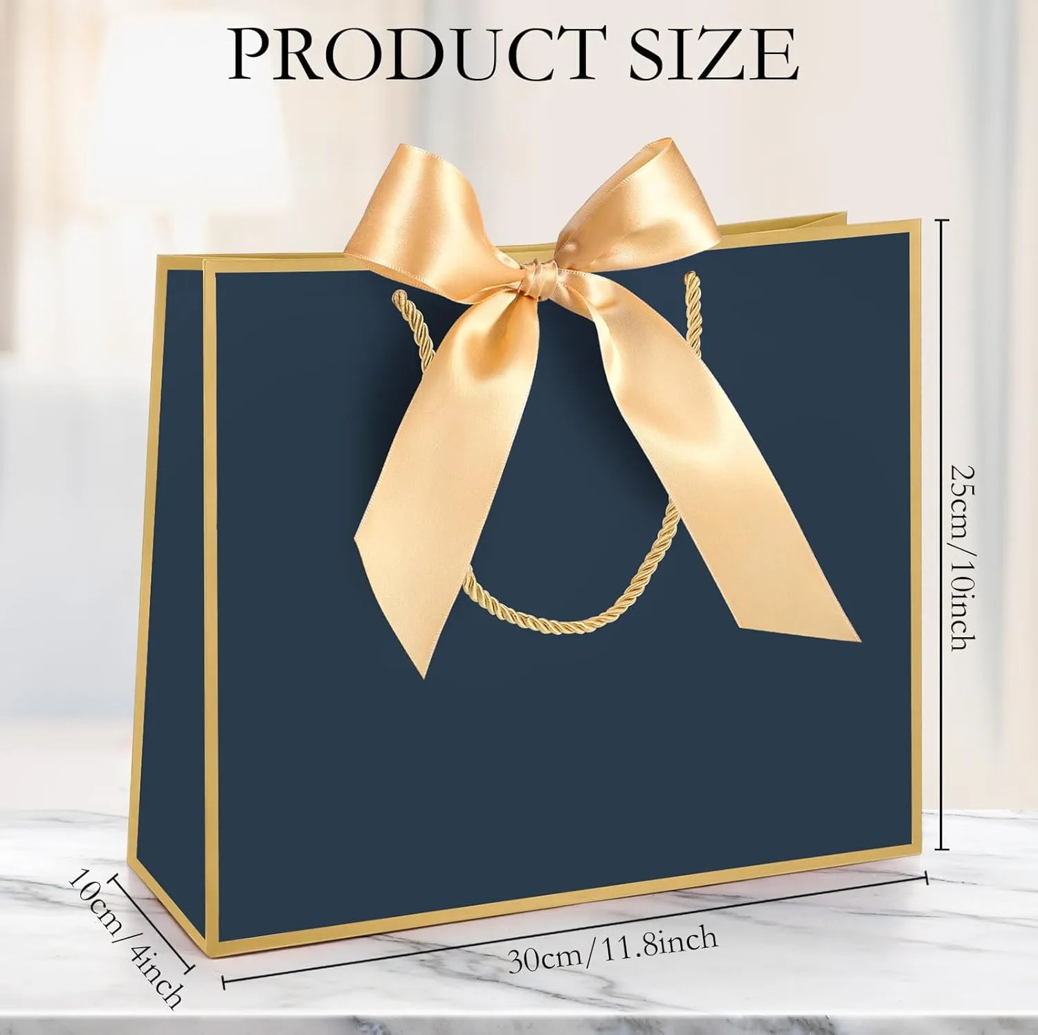 Silkfly 12 Pcs Thank You Gift Bags with Handle 11.8x10x4'' Welcome Bags Return Gifts with Bow Ribbon for Bridesmaid Baby Shower Mother's Day Graduation Wedding Housewarming Birthday(Navy Blue)