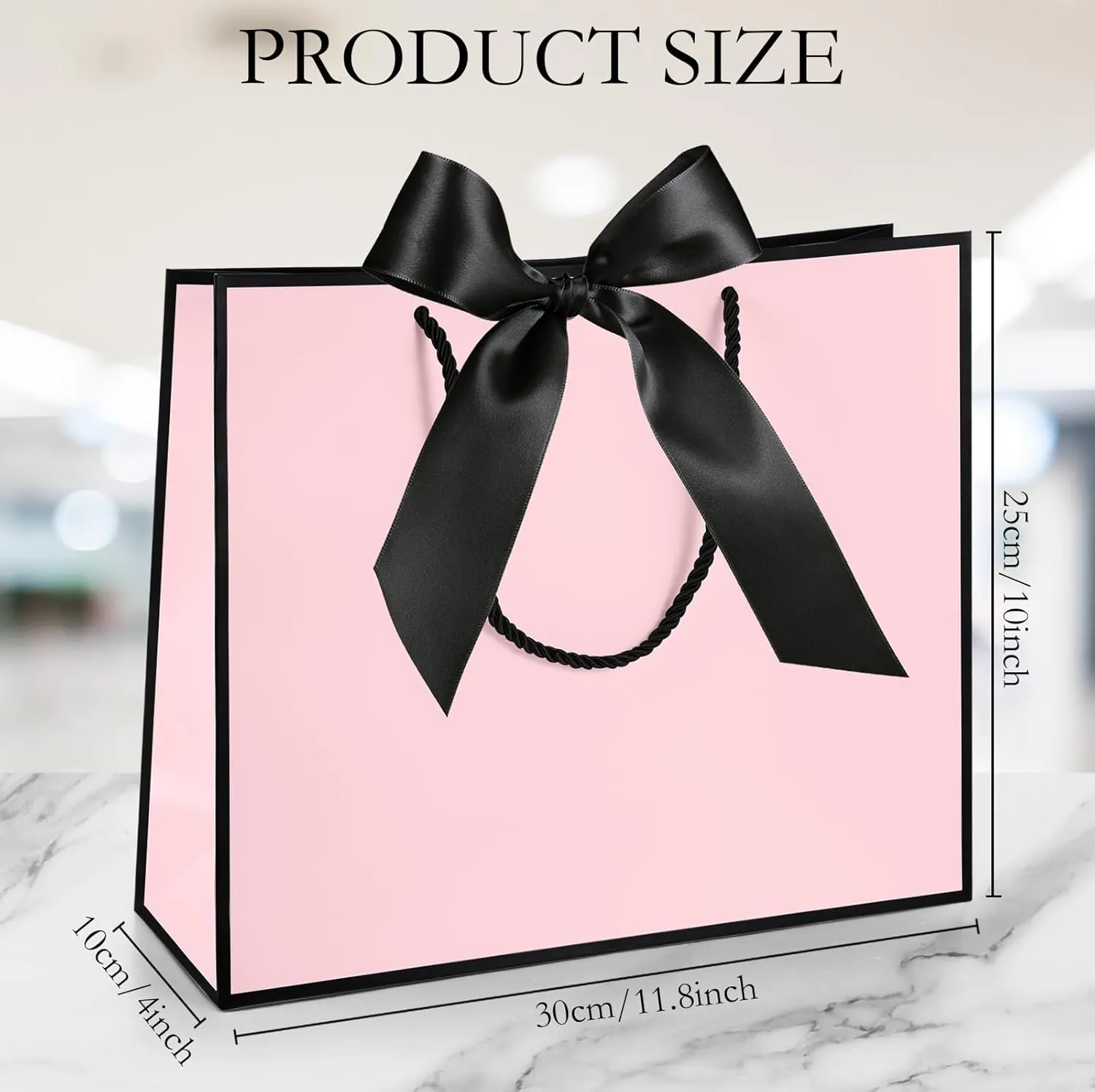 Silkfly 12 Pcs Thank You Gift Bags with Handle 11.8x10x4'' Welcome Bags Return Gifts with Bow Ribbon for Bridesmaid Baby Shower Mother's Day Graduation Wedding Housewarming Birthday(Pink, Black)