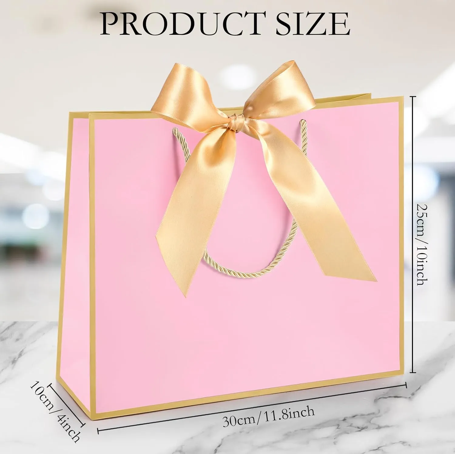Silkfly 12 Pcs Thank You Gift Bags with Handle 11.8x10x4'' Welcome Bags Return Gifts with Bow Ribbon for Bridesmaid Baby Shower Mother's Day Graduation Wedding Housewarming Birthday(Pink)