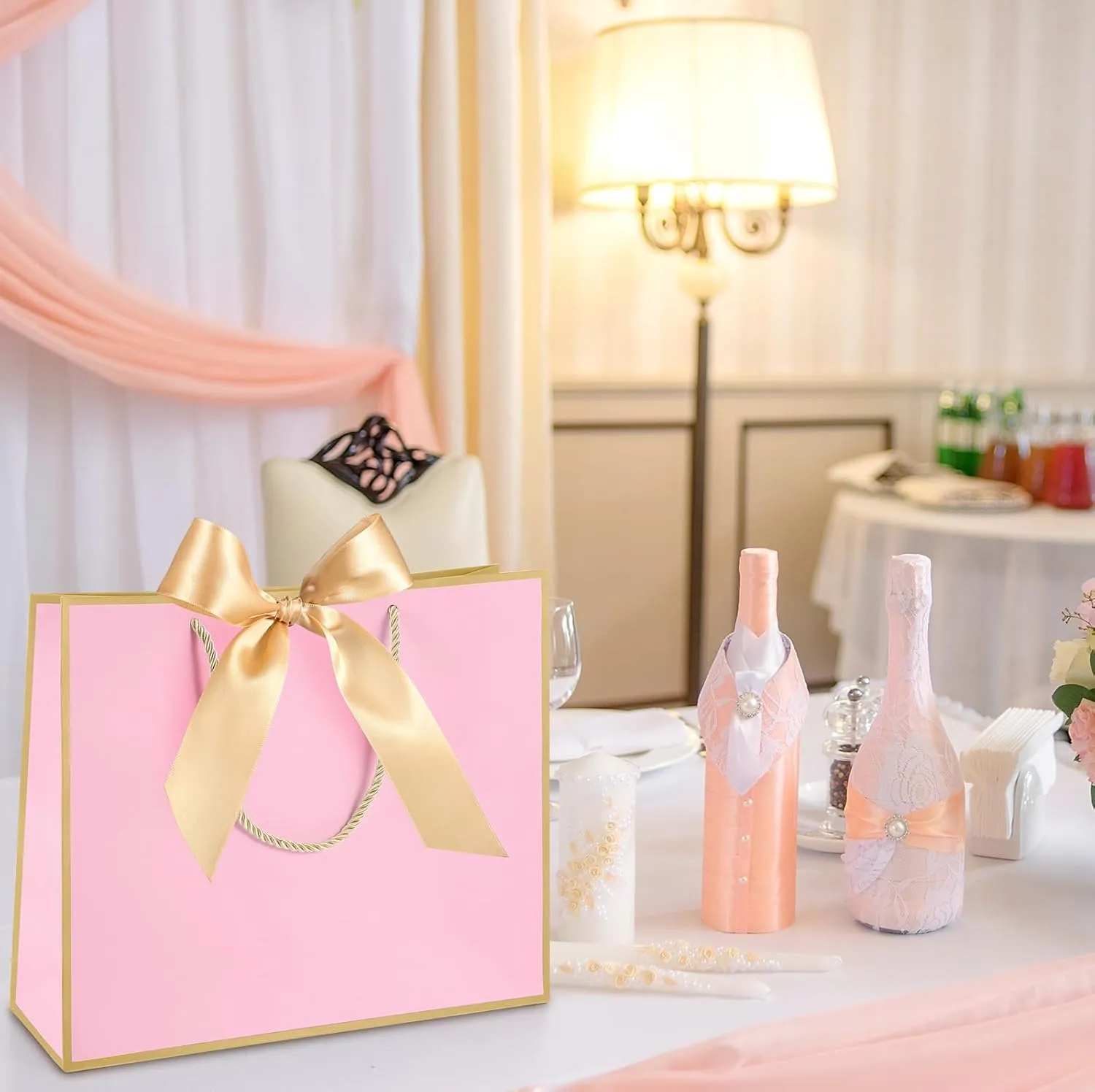 Silkfly 12 Pcs Thank You Gift Bags with Handle 11.8x10x4'' Welcome Bags Return Gifts with Bow Ribbon for Bridesmaid Baby Shower Mother's Day Graduation Wedding Housewarming Birthday(Pink)