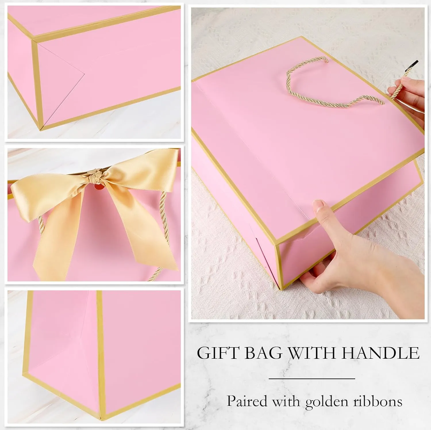 Silkfly 12 Pcs Thank You Gift Bags with Handle 11.8x10x4'' Welcome Bags Return Gifts with Bow Ribbon for Bridesmaid Baby Shower Mother's Day Graduation Wedding Housewarming Birthday(Pink)