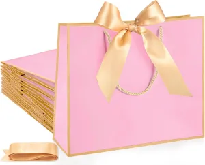 Silkfly 12 Pcs Thank You Gift Bags with Handle 11.8x10x4'' Welcome Bags Return Gifts with Bow Ribbon for Bridesmaid Baby Shower Mother's Day Graduation Wedding Housewarming Birthday(Pink)