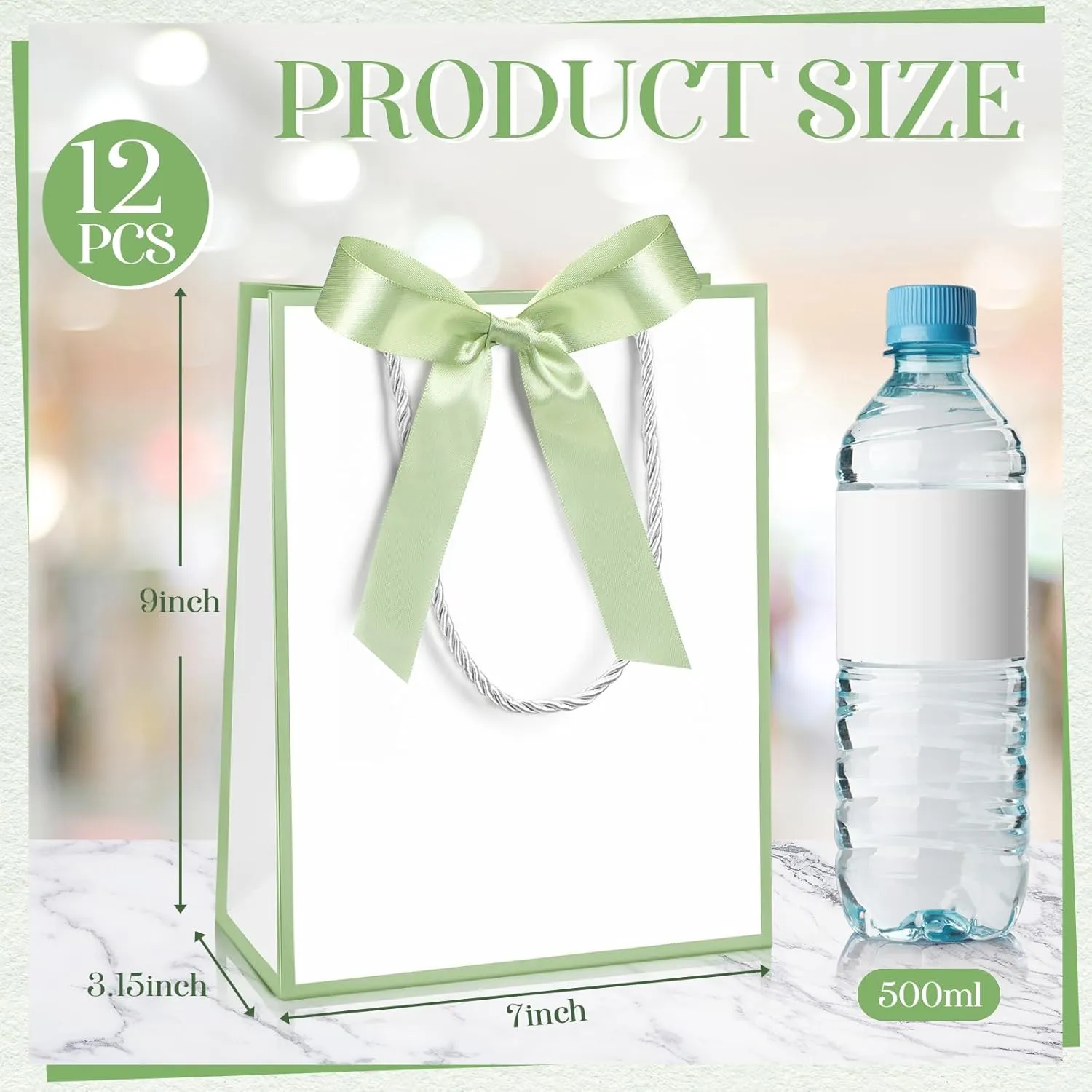 Silkfly 12 Pcs Thank You Gift Bags with Handles Elegant Gift Bags with Bow Ribbon for Wedding Bridal Baby Shower Birthday Party Housewarming(White, Sage Green)
