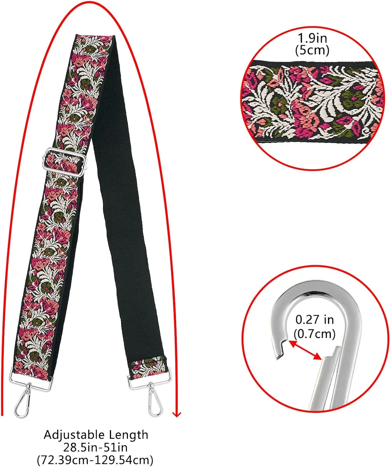 Silvery Buckles Wide Shoulder Strap Adjustable Replacement Belt Crossbody Canvas Bag Handbag