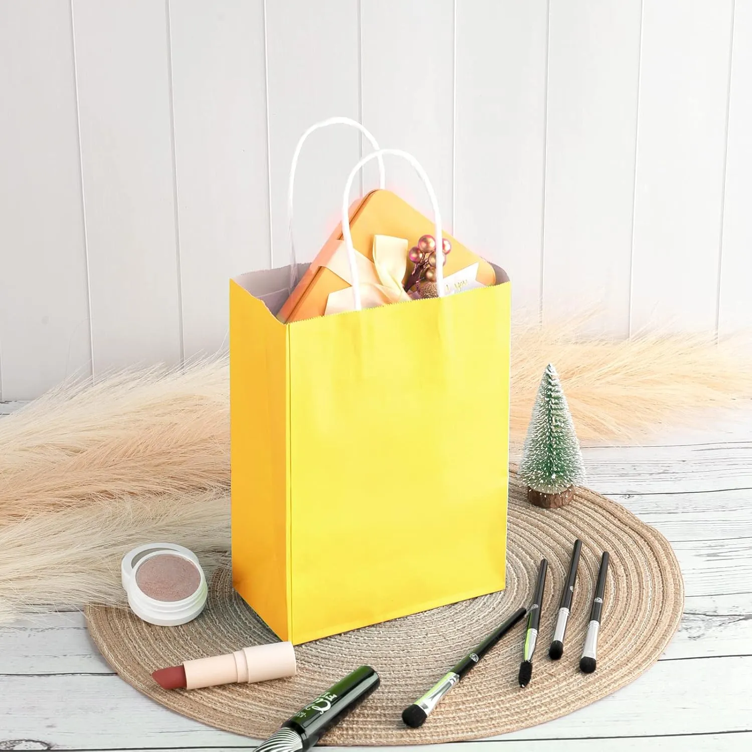 SIMPLECOOL 50pcs Small Paper Gift Bags with Handles 5.9x3.1x8.3 in. Favor Bags Goodie Bag Bulk for Party, Birthday, Wedding, Merchandise, Retail, Small Business, Arts, DIY Crafts - Yellow