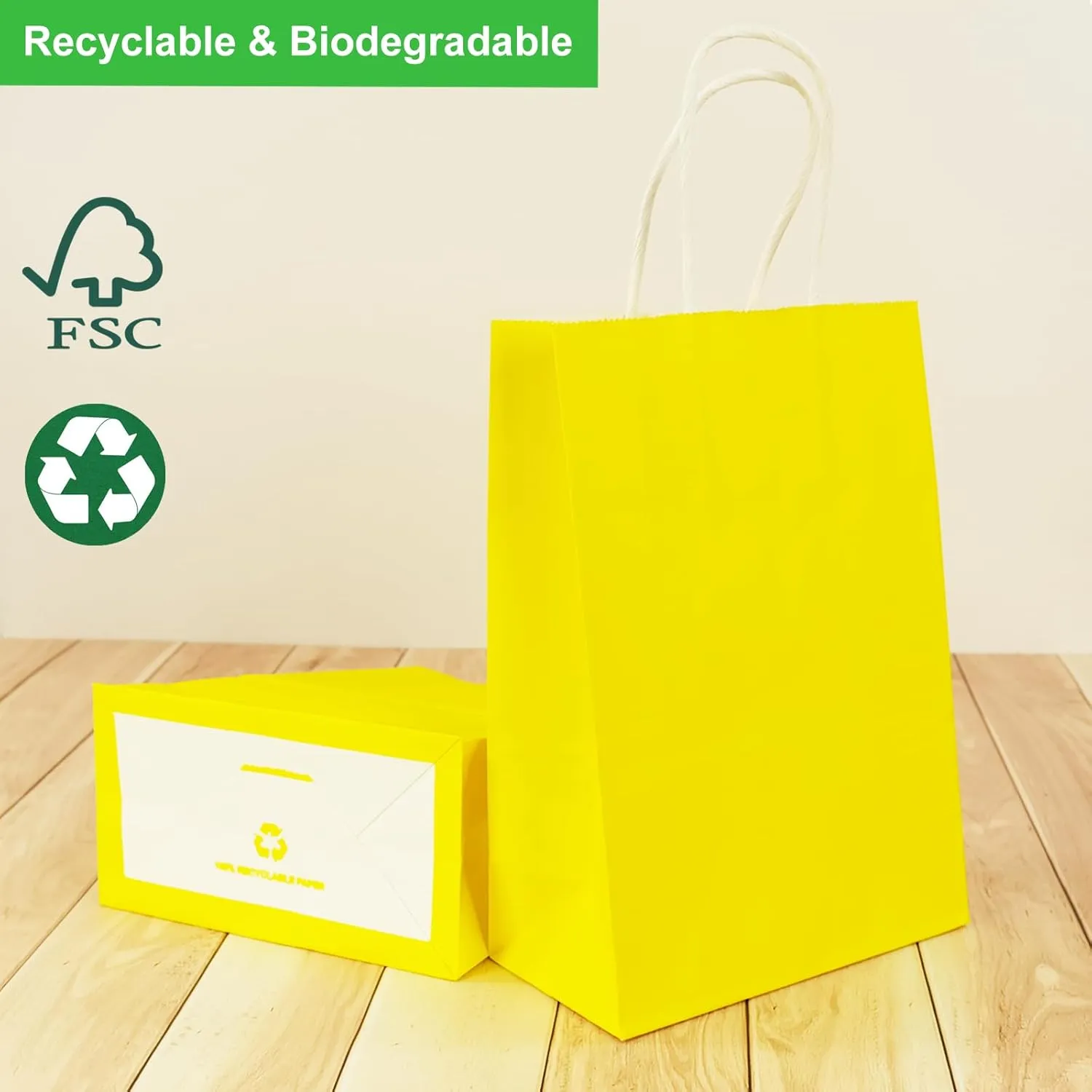 SIMPLECOOL 50pcs Small Paper Gift Bags with Handles 5.9x3.1x8.3 in. Favor Bags Goodie Bag Bulk for Party, Birthday, Wedding, Merchandise, Retail, Small Business, Arts, DIY Crafts - Yellow