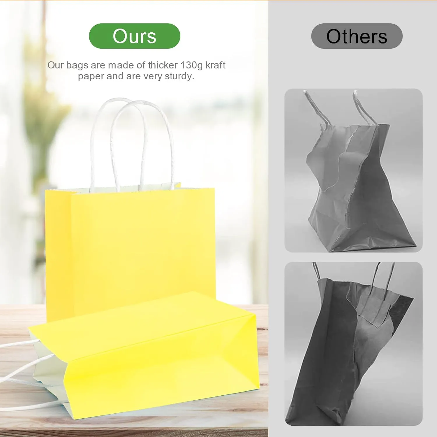 SIMPLECOOL 50pcs Small Paper Gift Bags with Handles 5.9x3.1x8.3 in. Favor Bags Goodie Bag Bulk for Party, Birthday, Wedding, Merchandise, Retail, Small Business, Arts, DIY Crafts - Yellow