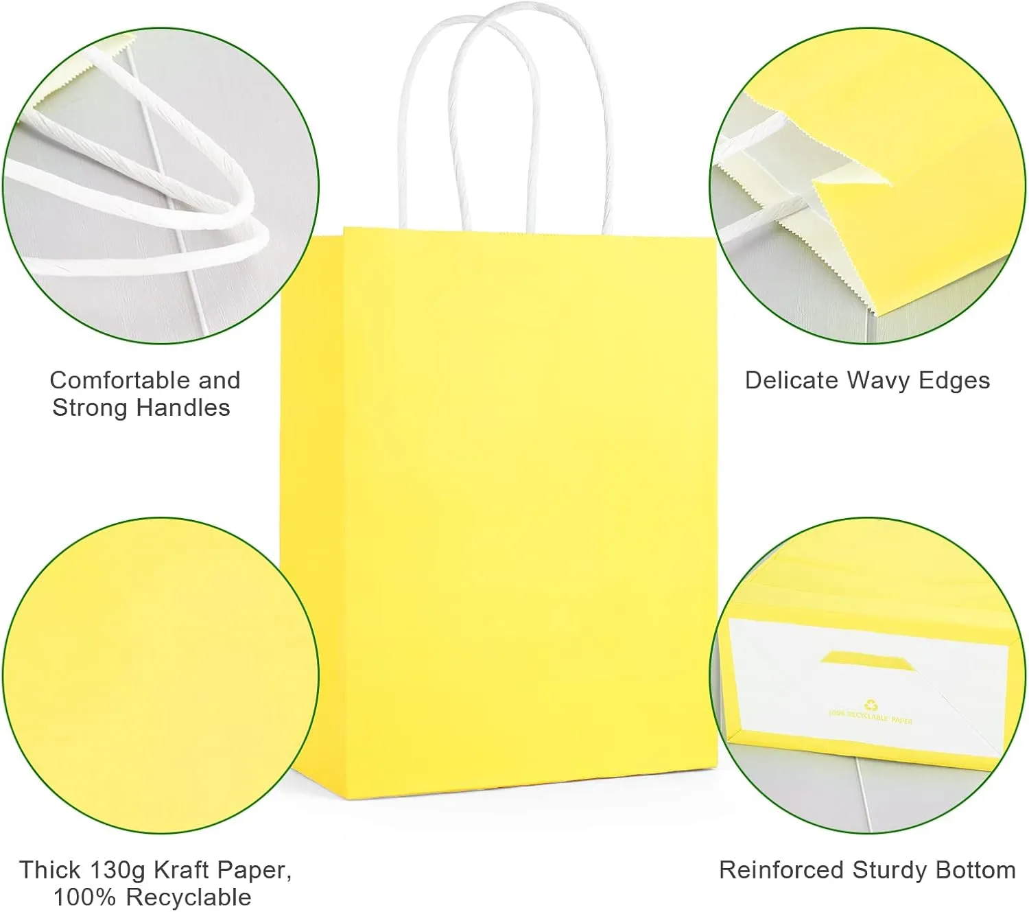 SIMPLECOOL 50pcs Small Paper Gift Bags with Handles 5.9x3.1x8.3 in. Favor Bags Goodie Bag Bulk for Party, Birthday, Wedding, Merchandise, Retail, Small Business, Arts, DIY Crafts - Yellow