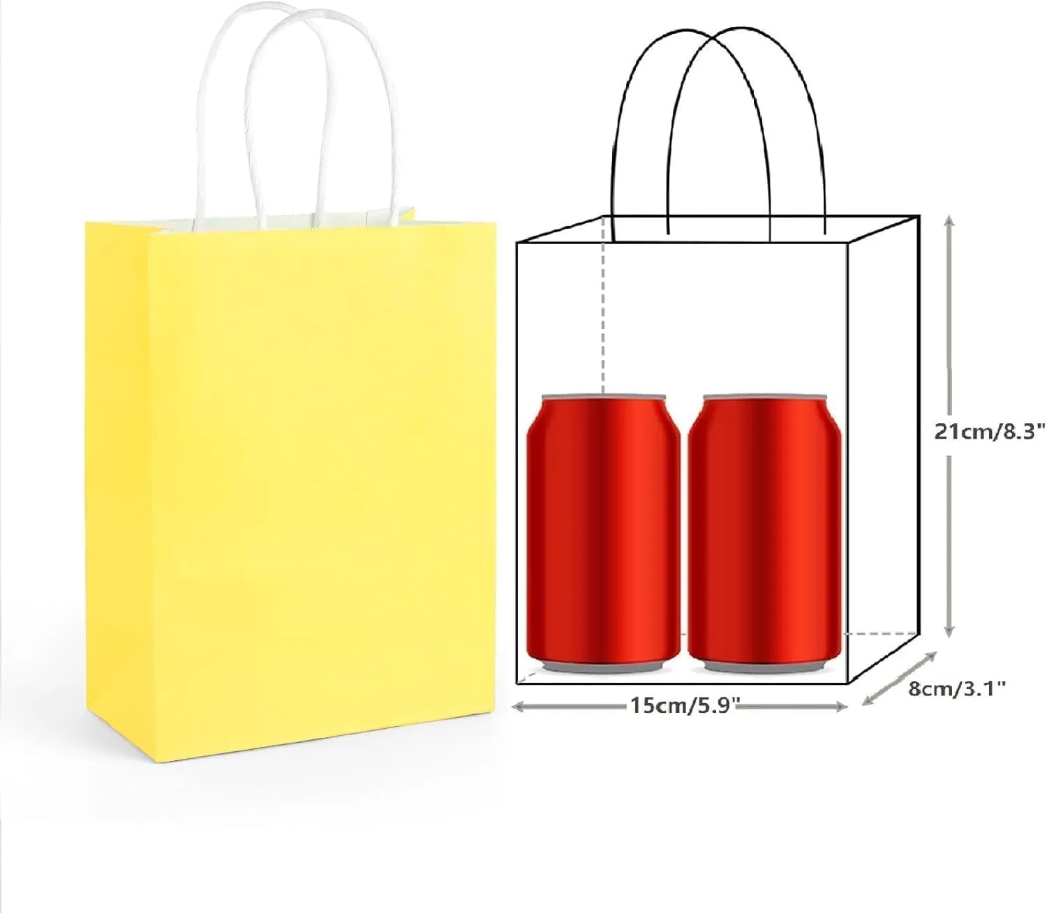 SIMPLECOOL 50pcs Small Paper Gift Bags with Handles 5.9x3.1x8.3 in. Favor Bags Goodie Bag Bulk for Party, Birthday, Wedding, Merchandise, Retail, Small Business, Arts, DIY Crafts - Yellow