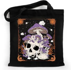 Skull Aesthetic Canvas Tote Bag Gifts for Women Men, Goth Cotton Pattern Totes Bag for Shopping Work, Christmas Birthday Mother's Day Halloween Gifts