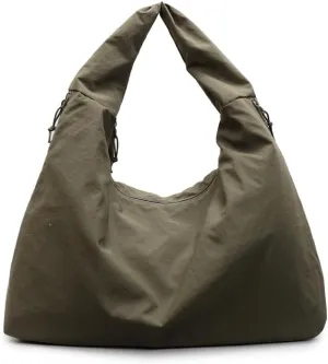 Slouchy Hobo Bag for Women Nylon Tote Bag with Multipockets Solid Color Draped Hobo Bag Large Shoulder Bag