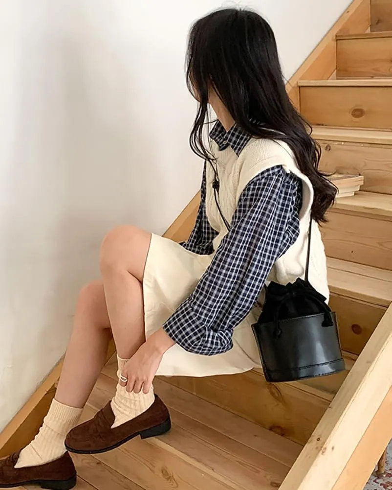 Small Bucket Bag for Women Vintage Vegan Leather Shoulder Crossbody Purse Tote Bag Handbags Drawstring Satchels